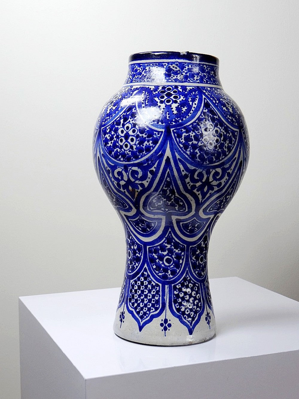 Vintage Vase Khabia aus Fès 19.-20. Jh. Kobaltblau, handgemacht