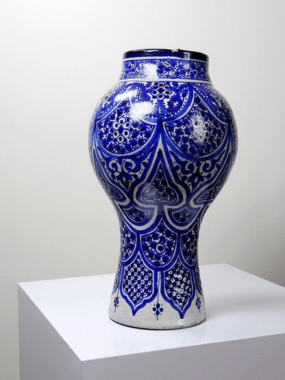 Vintage Vase Khabia aus Fès 19.-20. Jh. Kobaltblau, handgemacht