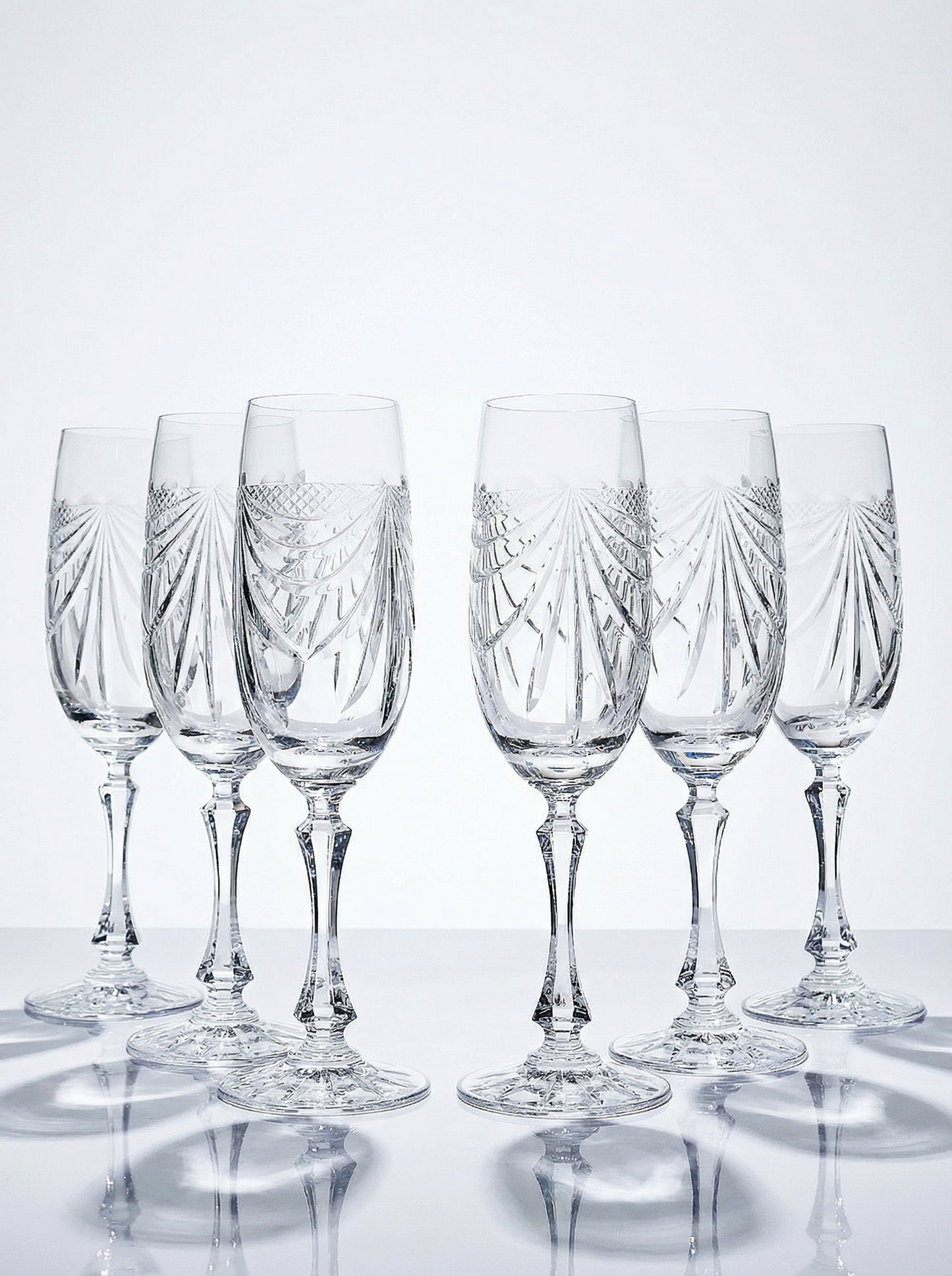 Vintage Champagnerflöte Gérard Set von 6 Kristall aus Lothringen, durchsichtig, Geschirr