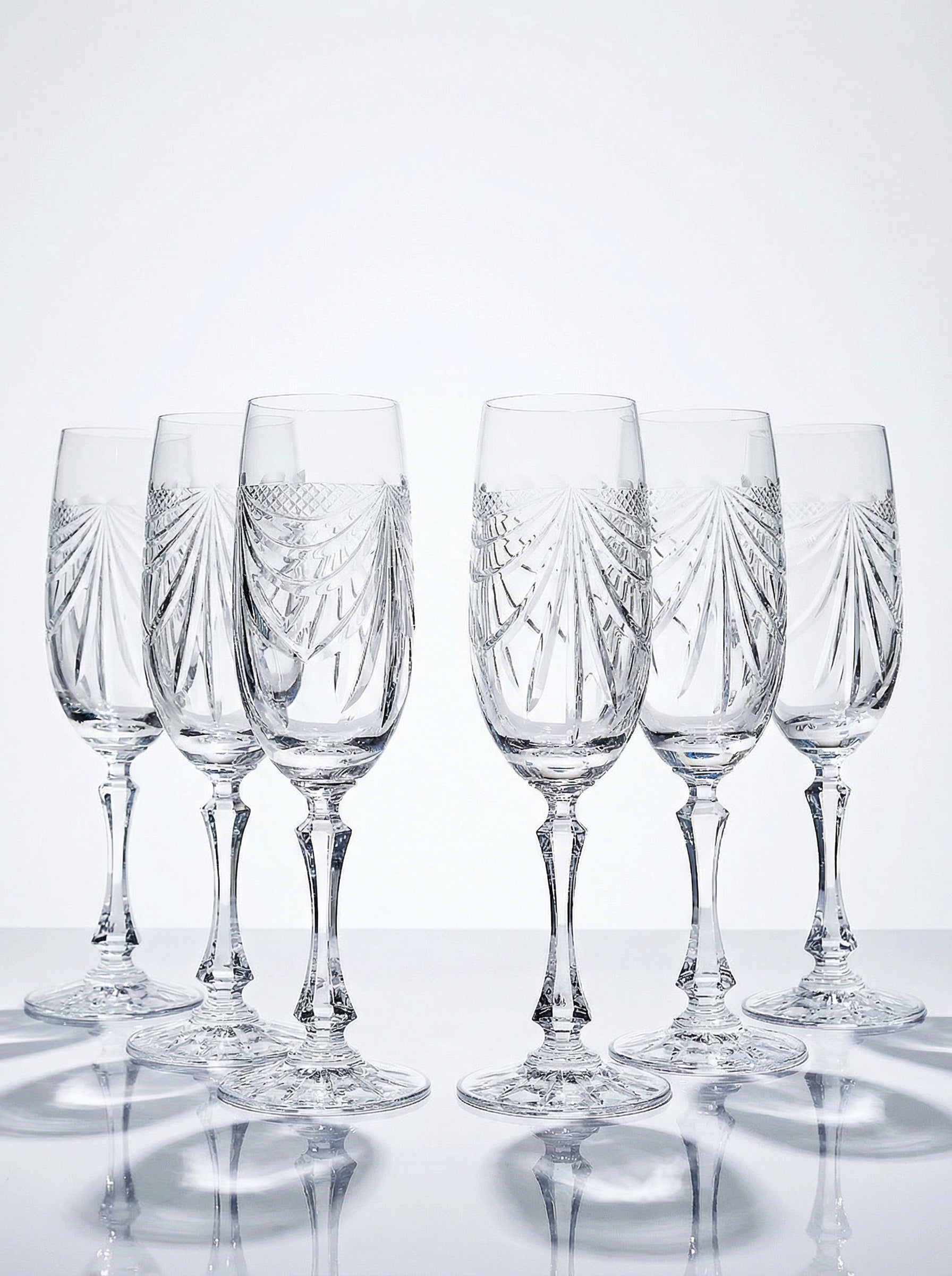 Vintage Champagnerflöte Gérard Set von 6 Kristall aus Lothringen, durchsichtig, Geschirr