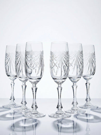 Vintage Champagnerflöte Gérard Set von 6 Kristall aus Lothringen, durchsichtig, Geschirr