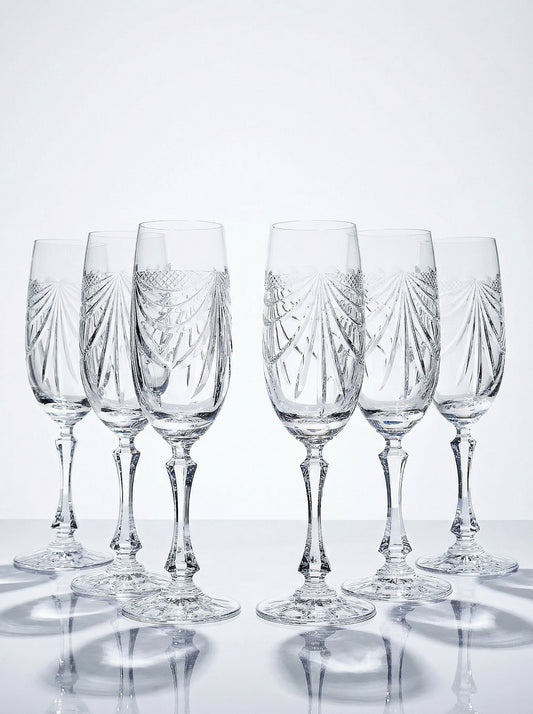 Vintage Champagnerflöte Gérard Set von 6 Kristall aus Lothringen, durchsichtig, Geschirr