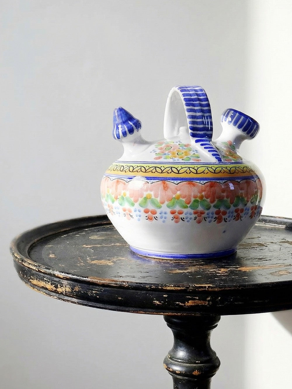 Vintage Wasserkrug mit Blumen, mehrfarbig, aus Keramik, Spanien