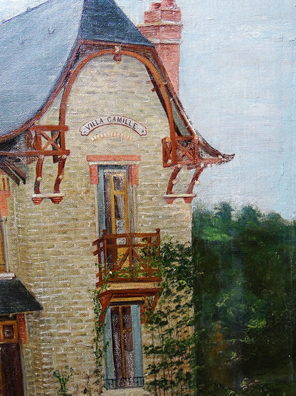 Vintage Gemälde Villa Camille von M. Lesoll für Dekoration beige