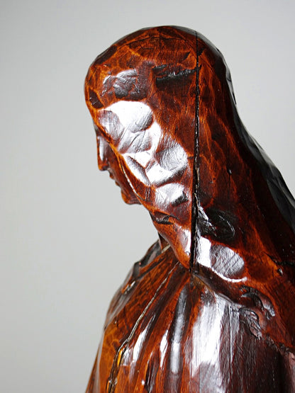 Vintage Skulptur Immaculée Conception Holz geschnitzt Unbefleckte Empfängnis Braun Bordeaux