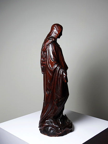 Vintage Skulptur Immaculée Conception Holz geschnitzt Unbefleckte Empfängnis Braun Bordeaux