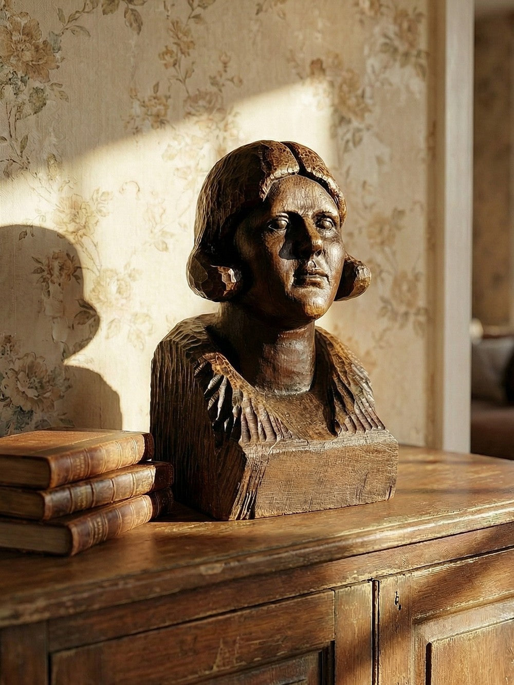 Vintage Büste Frau Massivholz, 19. Jh. dunkles Holz geschnitzt, Unikat