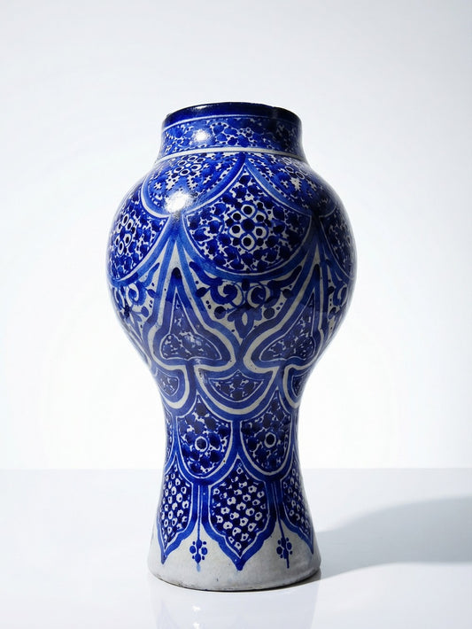Vintage Vase Khabia aus Fès 19.-20. Jh. Kobaltblau, handgemacht