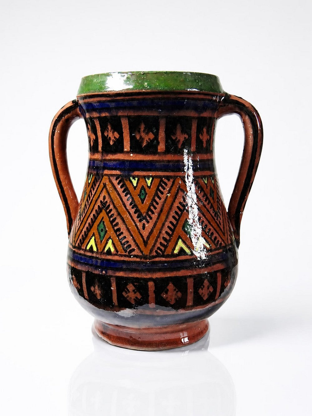 Vintage Vase Safi aus Terrakotta polychrom mit zwei Henkeln