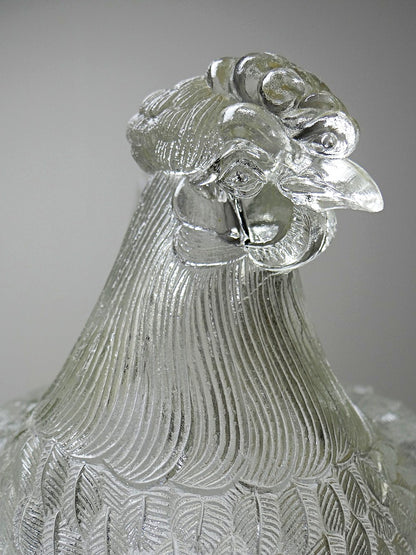 Vintage Bonbonniere Huhn aus gepresstem Glas, antik, frühes 20. Jh.