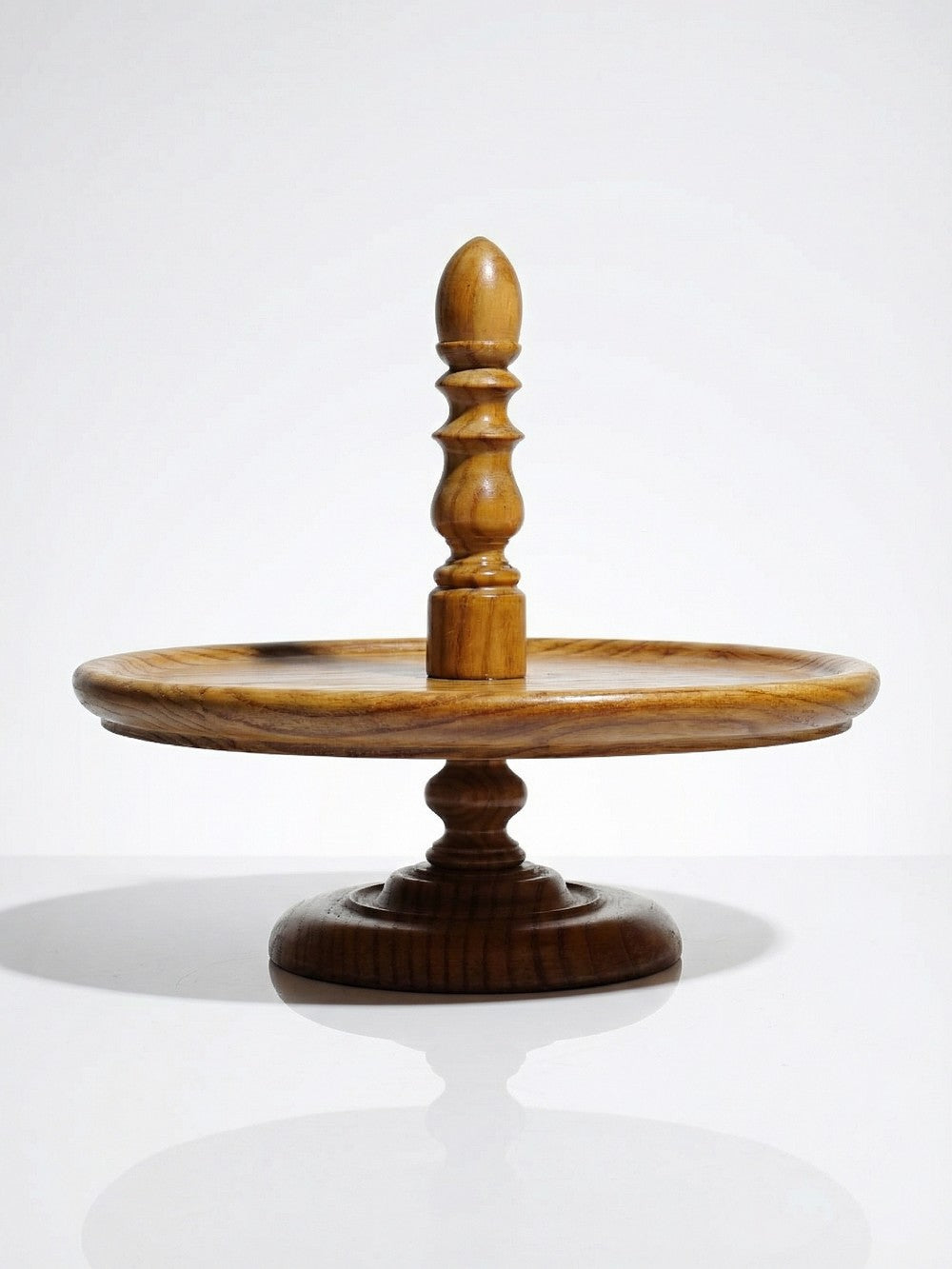 Vintage Servierständer aus Kiefernholz, gedrechselt, lackiert, Braun