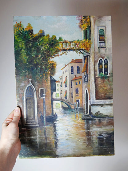 Vintage Gemälde Venedig Canal und Fassaden warme Töne