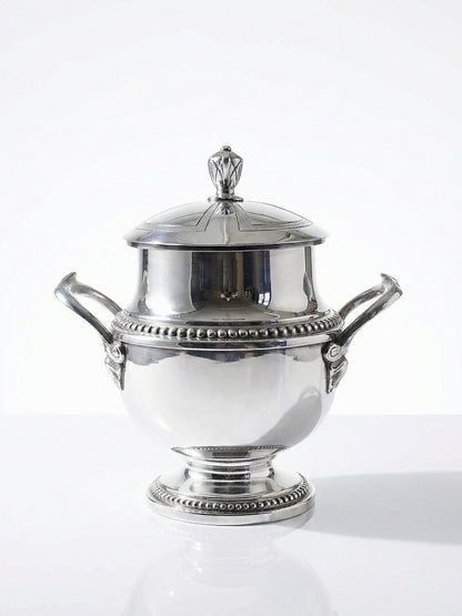 Vintage Zuckerdose SilberServieraccessoire mit Deckel und 2 Griffen, Frankreich 1880-1930