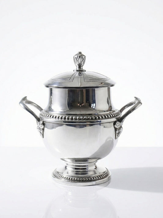 Vintage Zuckerdose SilberServieraccessoire mit Deckel und 2 Griffen, Frankreich 1880-1930