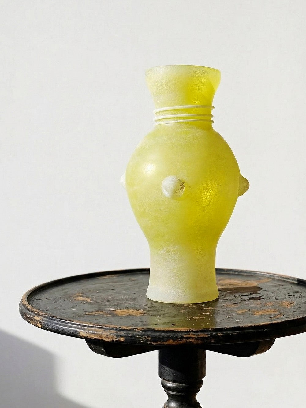 Vintage Vase Murano Scavo Gelb von Seguso Vetri d’Arte, mattiertes Glas, balusterförmig
