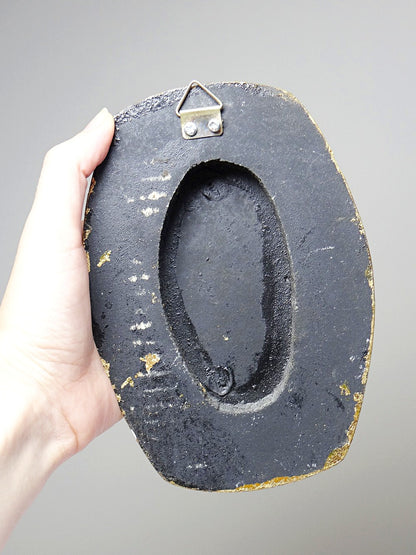 Vintage Dekoration Medaillon Porträt Venedig Öl auf gewölbtem Holz schwarz