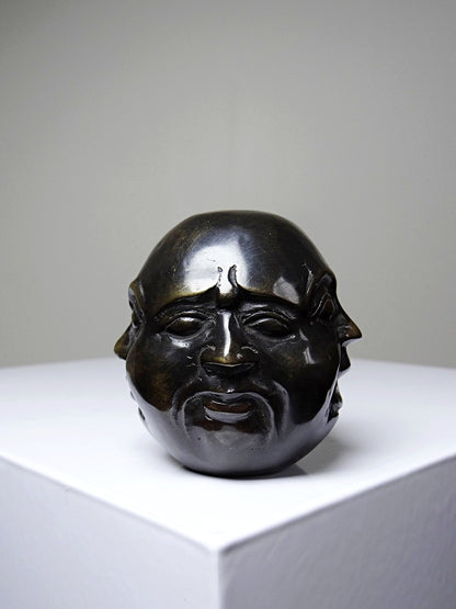 Vintage Buddha Kopf viergesichtig aus patiniertem Messing dunkelbraun gold Asien