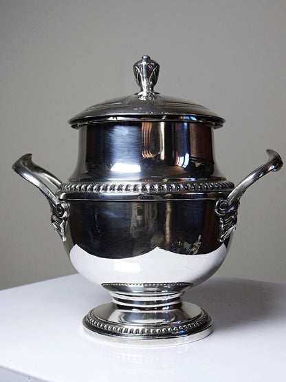 Vintage Zuckerdose SilberServieraccessoire mit Deckel und 2 Griffen, Frankreich 1880-1930