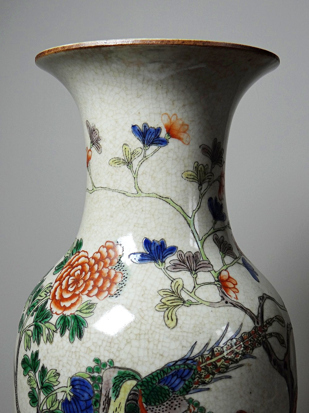 Vintage Vase "Chenghua" aus Porzellansteinzeug mit Craquelé, Famille Verte