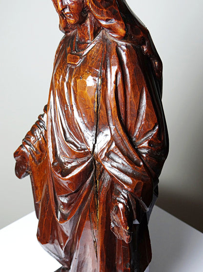 Vintage Skulptur Immaculée Conception Holz geschnitzt Unbefleckte Empfängnis Braun Bordeaux