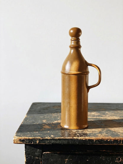 Vintage Keramikflasche von Digoin Sarreguemines für Steinzeugoptik beige rosa