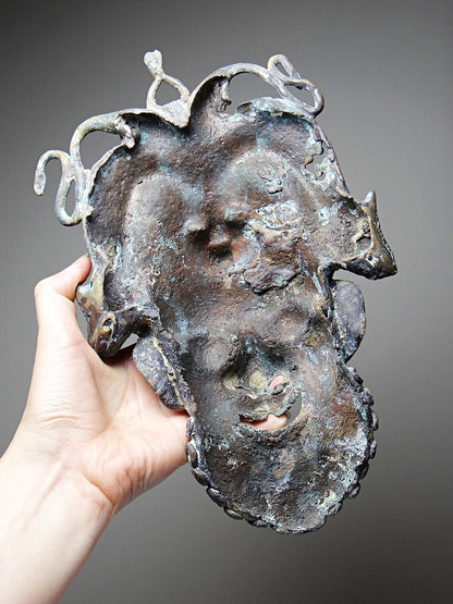 Vintage Maske Bamoun für BraunDekoration Afrikanische Bronze-Maske aus Kamerun