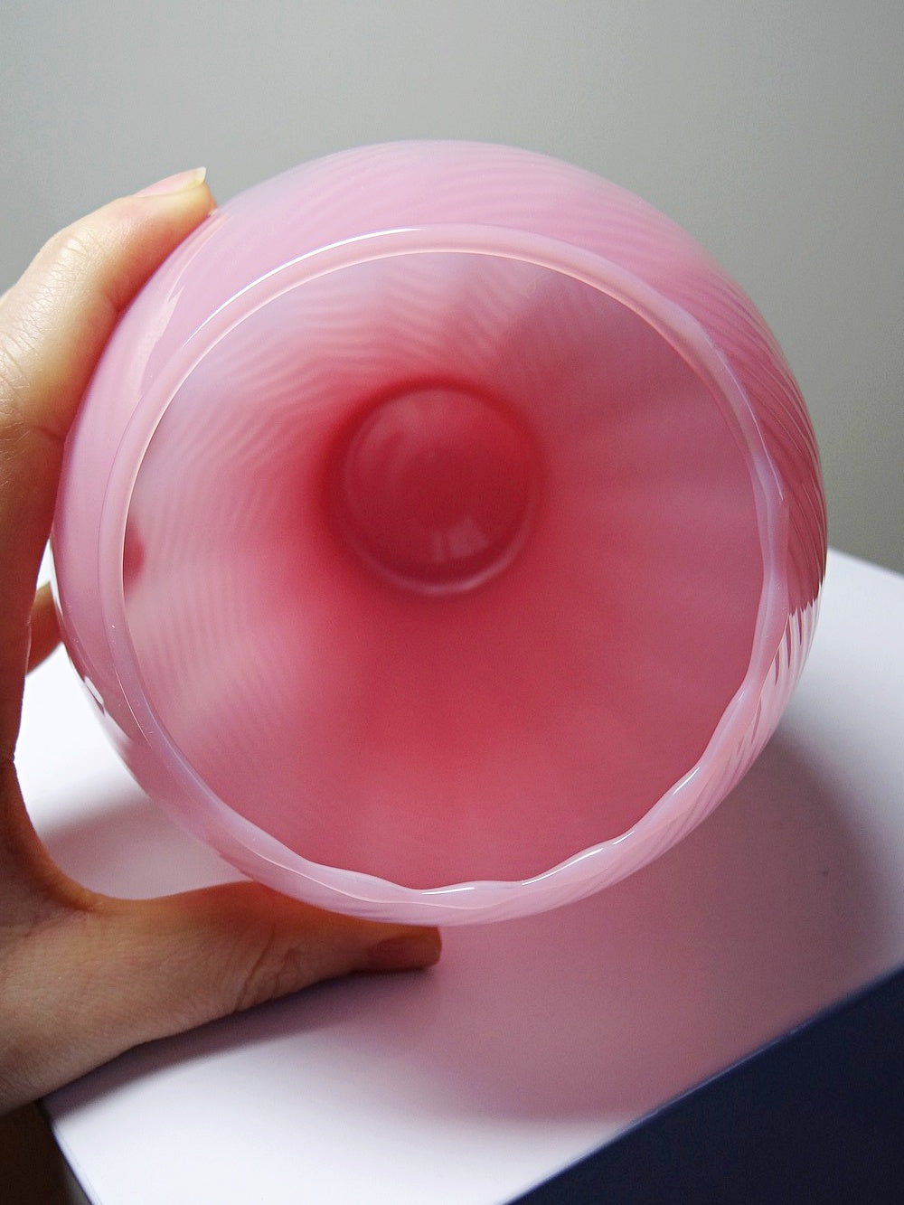 Vintage Vase Murano Empoli aus rosa Opalglas, transparenter Fuß