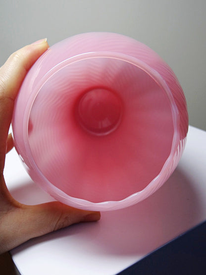 Vintage Vase Murano Empoli aus rosa Opalglas, transparenter Fuß