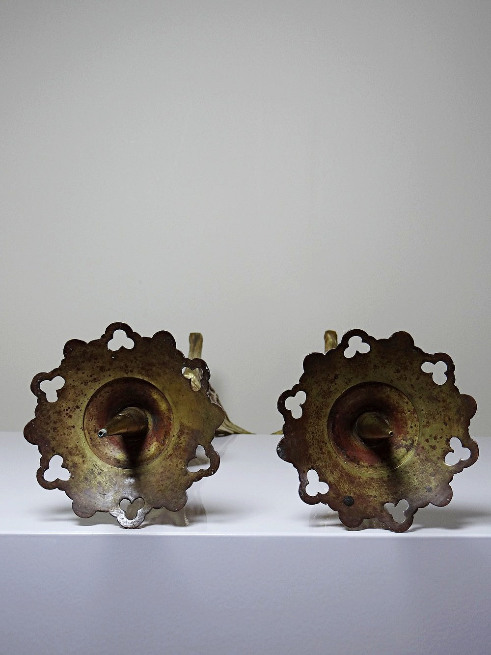Vintage Kerzenleuchter Set von 2 Bronze vergoldet Gothic Stil XIXe Gold Vintage Dekoration