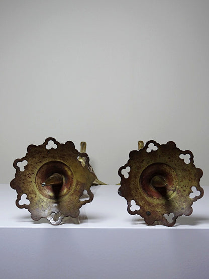 Vintage Kerzenleuchter Set von 2 Bronze vergoldet Gothic Stil XIXe Gold Vintage Dekoration