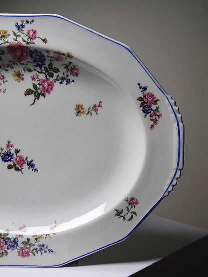 Vintage Servierplatte von Bernardaud für B und C° mehrfarbiges Blumendekor Porzellan