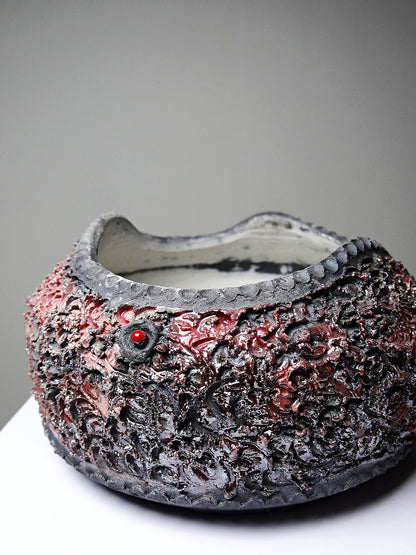 Vintage Schmuckdose RotKunst raku rot grau 2000er