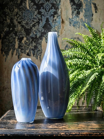 Vintage Vase von Fratelli Toso für Murano blaues Opalglas Rauchglas Soap Bubble Set von 2