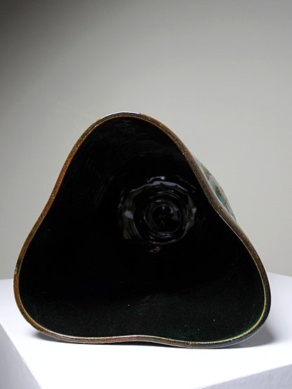 Vintage Vase von Eseka für Eseka Pottery blaugrün mit tribal graviertem Dekor