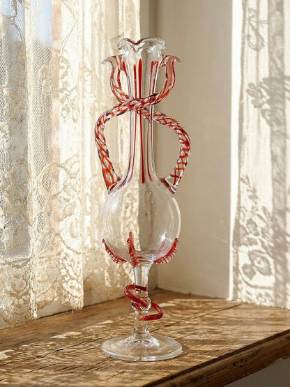 Vintage Vase Filigrana/Zanfirico von Murano Rot