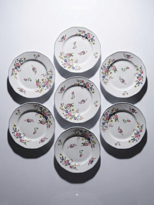 Vintage Dessertteller von Bernardaud für B&C° florales Dekor Set von 7