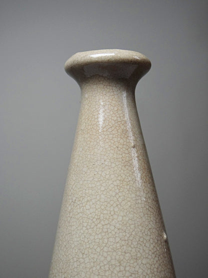 Vintage Art Déco Vase aus beigem Craquelé-Steingut, ca. 1930-1950