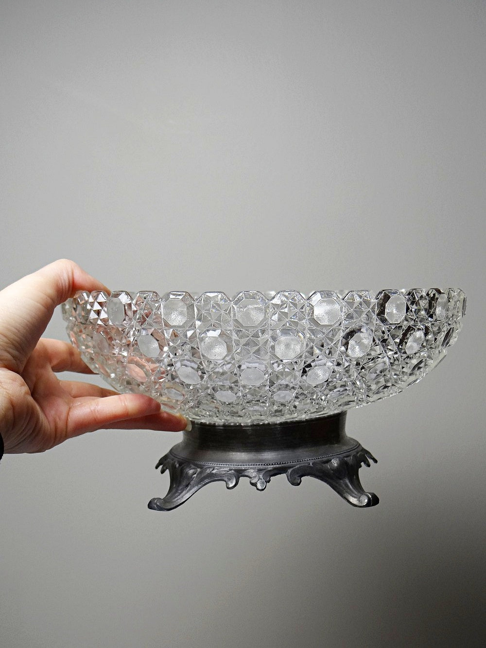 Vintage Schale von Baccarat für Pressglas mit Zinnfuß durchsichtig
