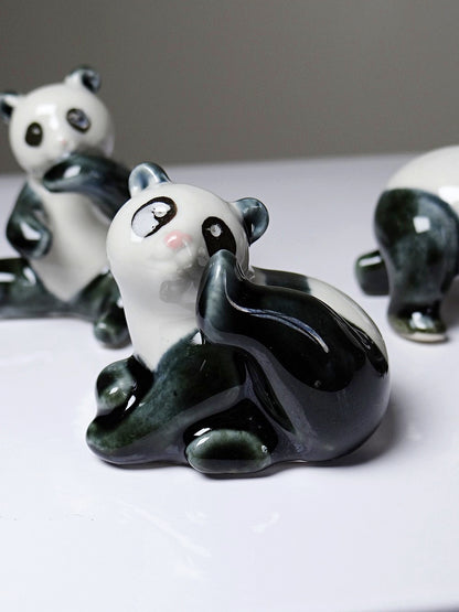 Vintage Porzellan Panda Figurine Set von 3 China Stempel handbemalt 1980er-90er