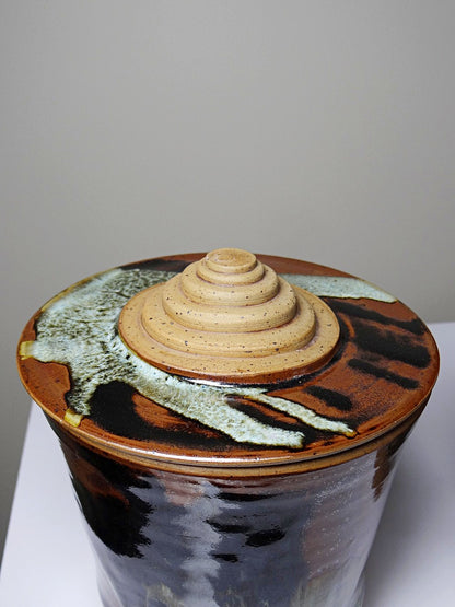 Vintage Servieraccessoire Set von 2 Steinguttopf von Studio Poterie braun-grün-schwarz-kupferfarben