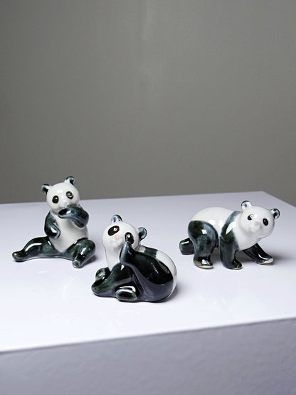 Vintage Porzellan Panda Figurine Set von 3 China Stempel handbemalt 1980er-90er