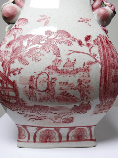 Vintage Balustervase Chinoiserie mit Pfirsichgriffen Staffordshire England