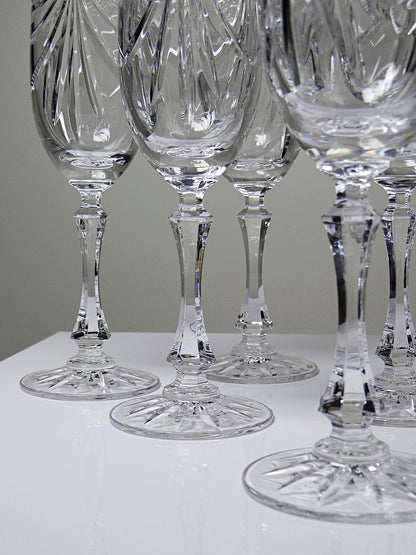 Vintage Champagnerflöte Gérard Set von 6 Kristall aus Lothringen, durchsichtig, Geschirr