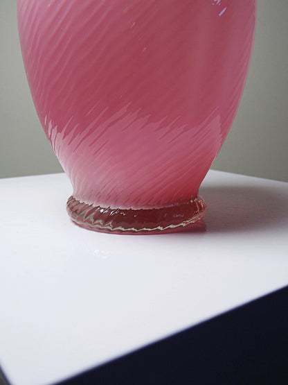 Vintage Vase Murano Empoli aus rosa Opalglas, transparenter Fuß