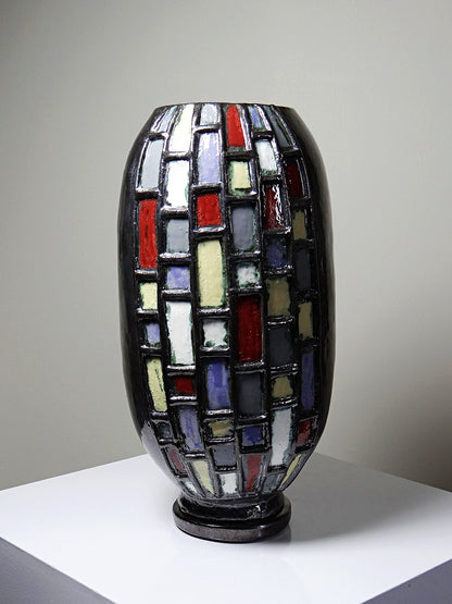 Vintage modernistische Vase aus schwarz glasierter Kunstkeramik
