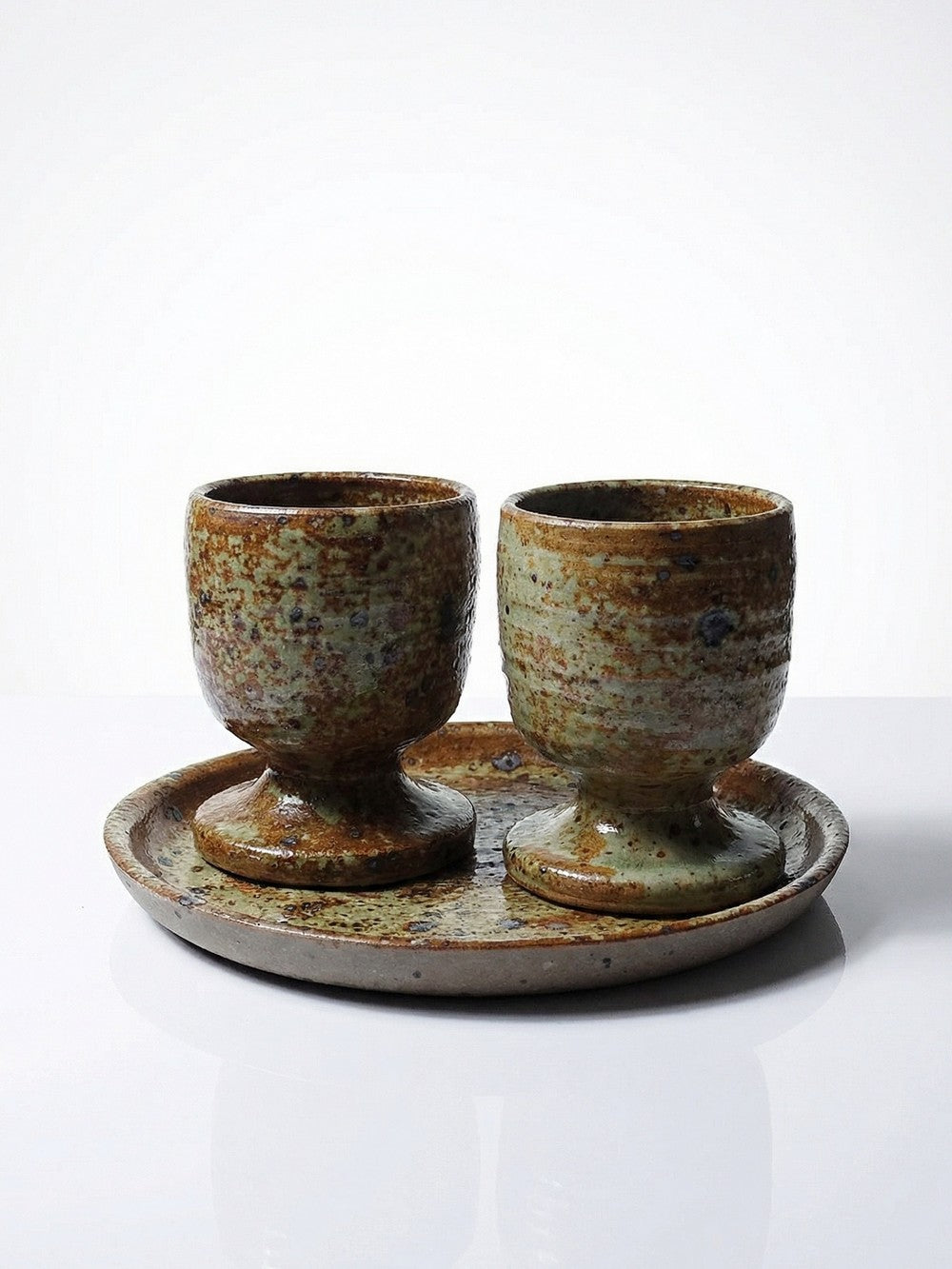 Vintage Kaffeeservice mit 2 Tassen und Tablett im Stil Baudat für La Borne, Pyritsteinzeug