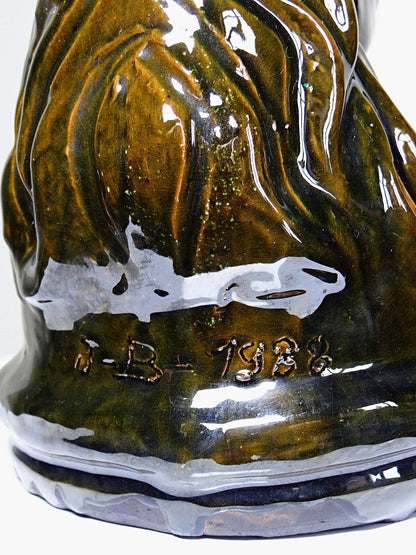 Vintage Terrakotta Pferdekopf von J-B für Kunst Braun