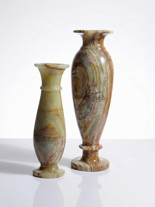 Set von 2 Vintage Balustervase aus grünem Onyx, Italien