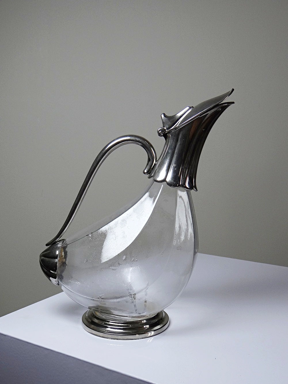 Vintage Kanne aus Glas und versilbertem Metall
