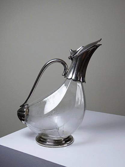 Vintage Kanne aus Glas und versilbertem Metall